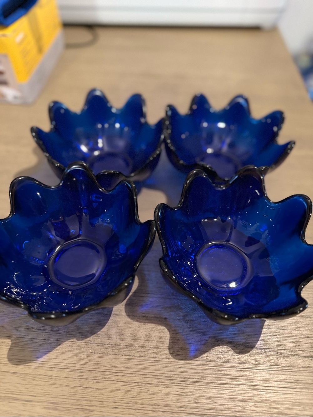 Cobalt Blue Ruffled Glass Bowls - Set of 4